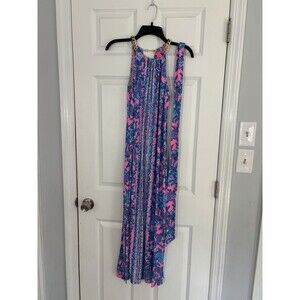 Lilly Pulitzer Bingham Halter Midi Dress soleil Pink Palm Resortwear Tropical XS